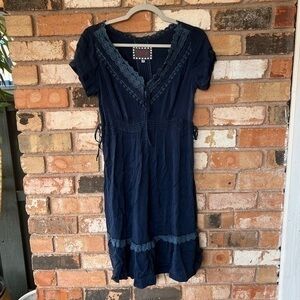 Johnny Was Embroidered Midi Dress in navy